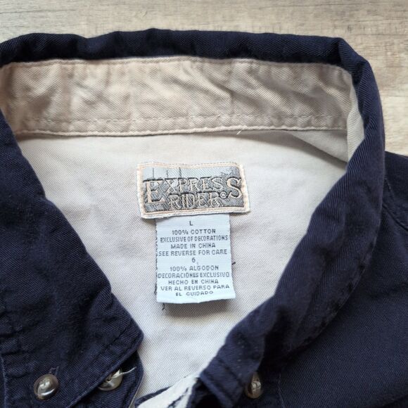 Vintage Express Riders Size L Long Sleeve Button-up Men's Shirt Western Cowboy - Picture 3 of 7